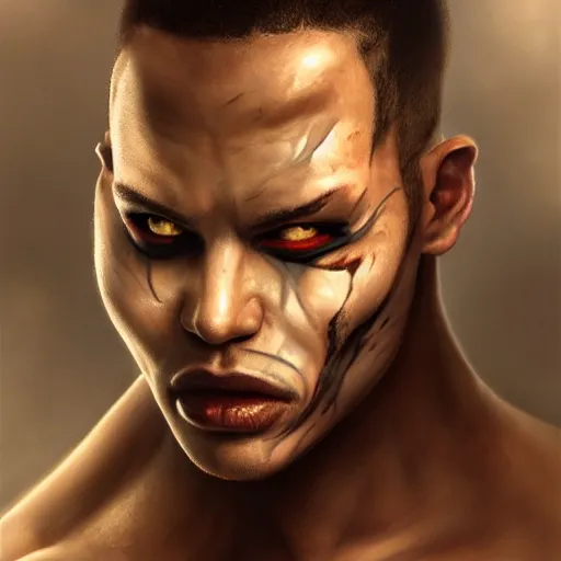 Prompt: portrait of a slender mulatto rogue with angry face. Epic fantasy. hyperrealism. symetric face cinematic top lighting, insanely detailed and intricate, face by wlop, Frank frazeta, Lucas Graciano Boris Vallejo. Character Art. High Fantasy. golden ratio, symmetric matte painting, cinematic, trending on artstation, deviantart and cgsociety, 8k, high resolution