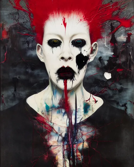 Image similar to i'm the nightmare hauntingly surreal, gothic, rich deep colours, painted by francis bacon, adrian ghenie, james jean and petra cortright, part by gerhard richter, part by takato yamamoto. 8 k masterpiece.