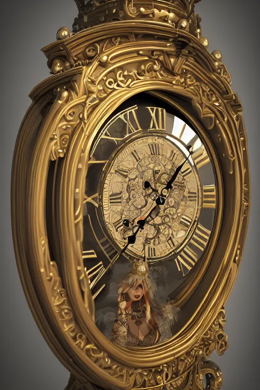 Prompt: a anthropomorphic clock, face of clock, silk hat, full body, concept art, gothic, intricate, ornate, ultra realistic, octane render