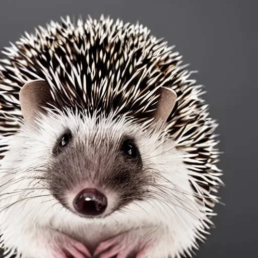 Prompt: richard feynman as a hedgehog. studio fashion shoot in full colour. 8 5 mm f 5. 7