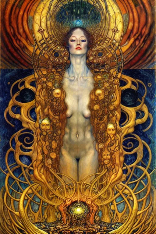 Image similar to Divine Chaos Engine by Karol Bak, Jean Delville, William Blake, Gustav Klimt, and Vincent Van Gogh, symbolist, visionary