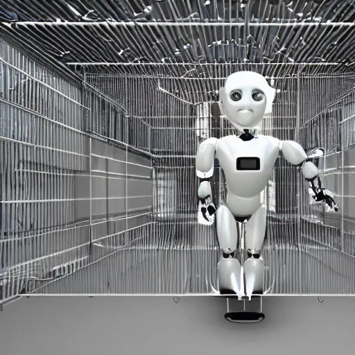 Image similar to Artificial intelligent robot locking humans into a cage