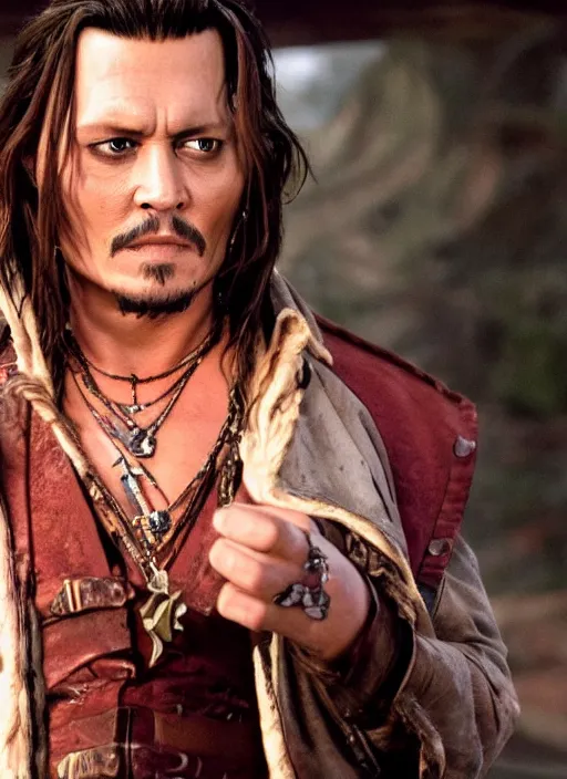 Image similar to film still of Johnny Depp as Cole Thorton in El Dorado, 4k