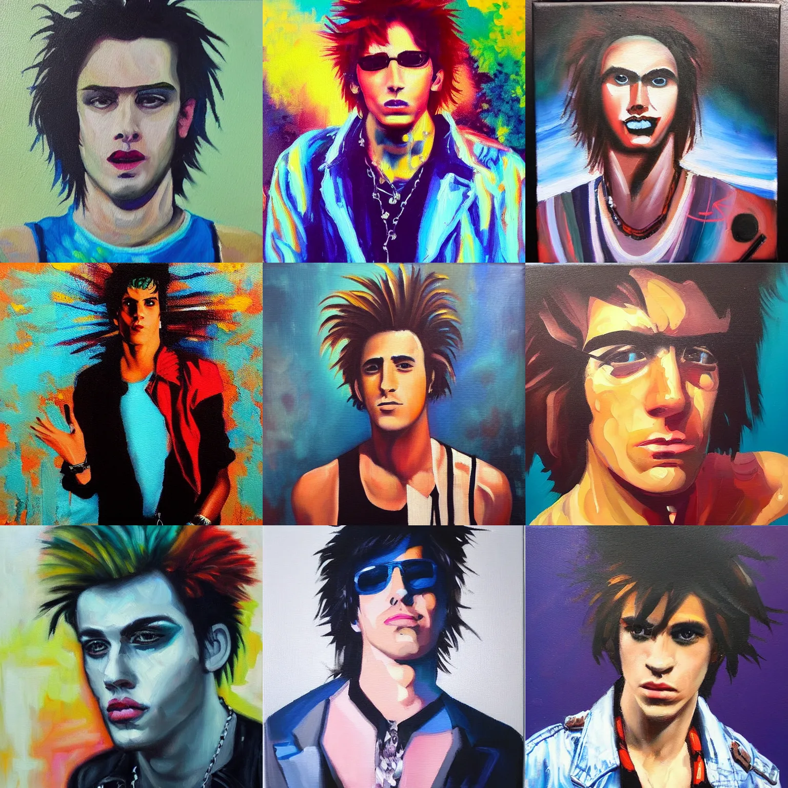 Prompt: “modern contemporary oil painting of an 80s rocker beautiful young punk man”