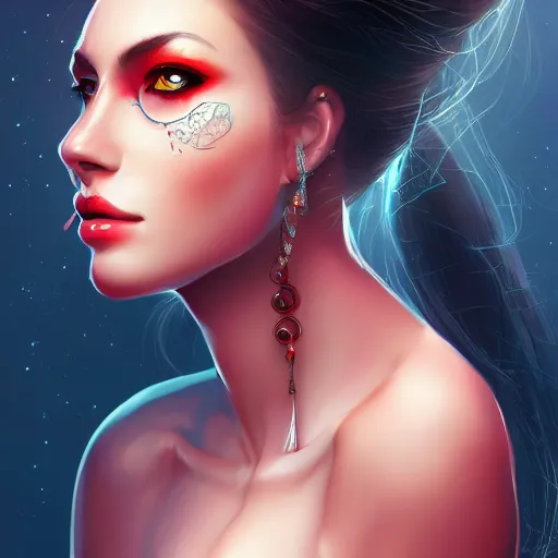 Image similar to Portrait of very very very very very very beautiful woman, spacesuit, red eyes, intricate, elegant, highly detailed, digital painting, artstation, concept art, smooth, sharp focus, illustration