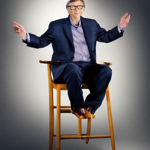 Image similar to bill gates jumps over the chair, 8K, full hd, detailed