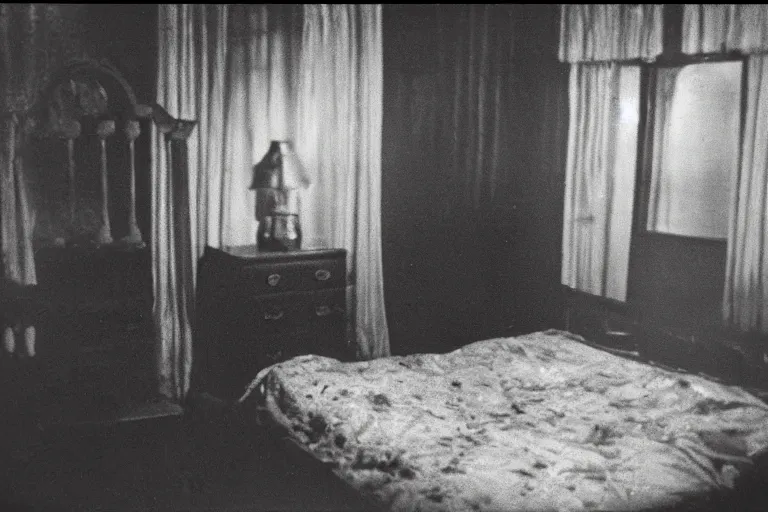 Image similar to enfield haunting 1 9 7 7, photo real, ghosts, bedroom, seance, creepy, 7 0 s, realistic