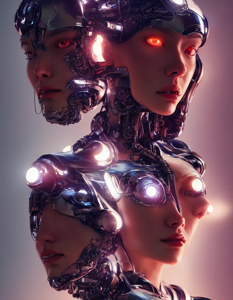 Image similar to portrait of a female cyborg. intricate abstract. intricate artwork, by tooth wu, wlop, bill sienkiewicz, syd mead. concept art, octane render, trending on artstation, greg rutkowski very coherent symmetrical artwork. cinematic, key art, hyper realism, high detail, octane render, 8 k, iridescent accents