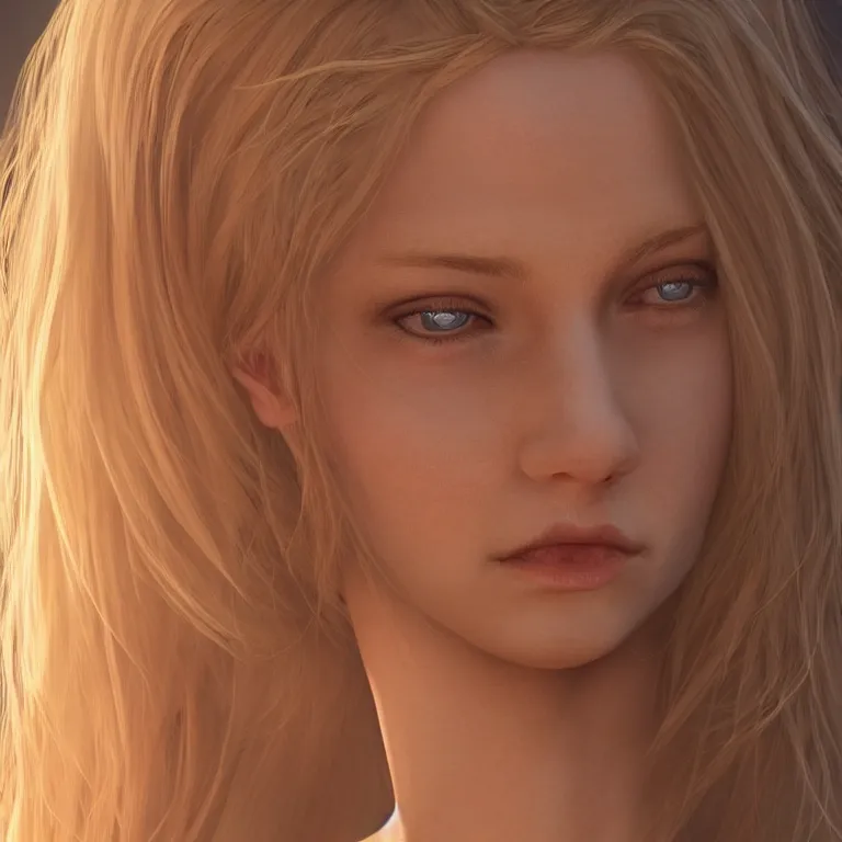 Prompt: a portrait of a blonde young woman, full figure, lord of the rings, fantasy art, photo realistic, dynamic lighting, artstation, full figure poster, volumetric lighting, very detailed face, 4 k, award winning