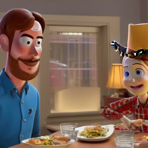 Prompt: Woody from Toy Story in Better Call Saul having dinner with Kim Wexler