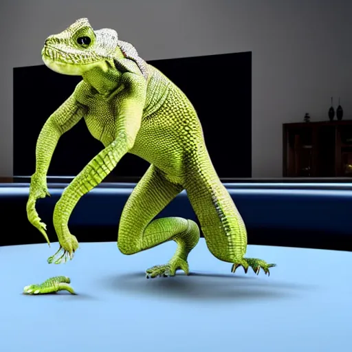 Image similar to High Resolution! reptilian Influencer dancing on tiktok, 8K, photorealistic