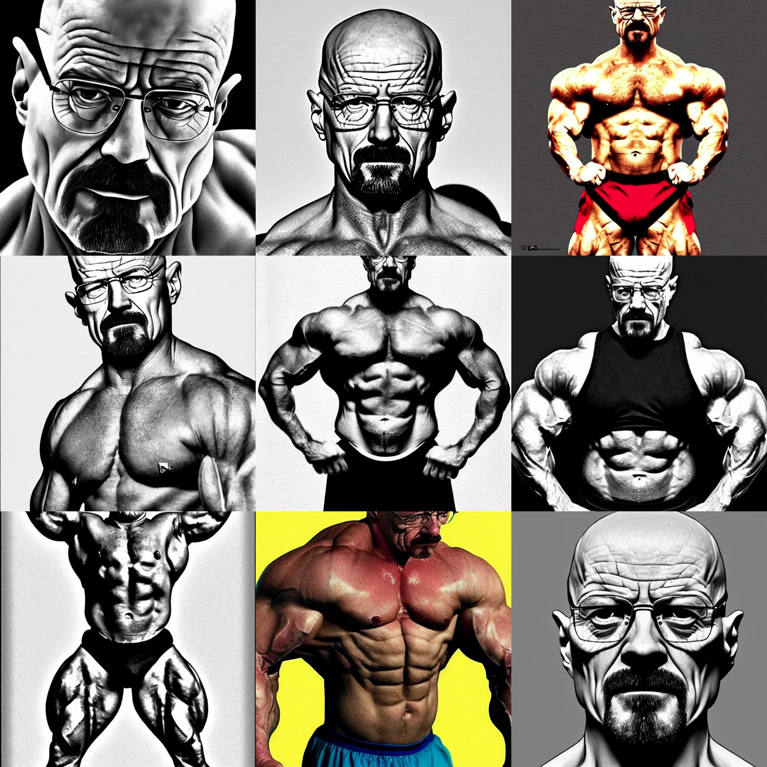 Prompt: walter white as a bodybuilder, photorealistic