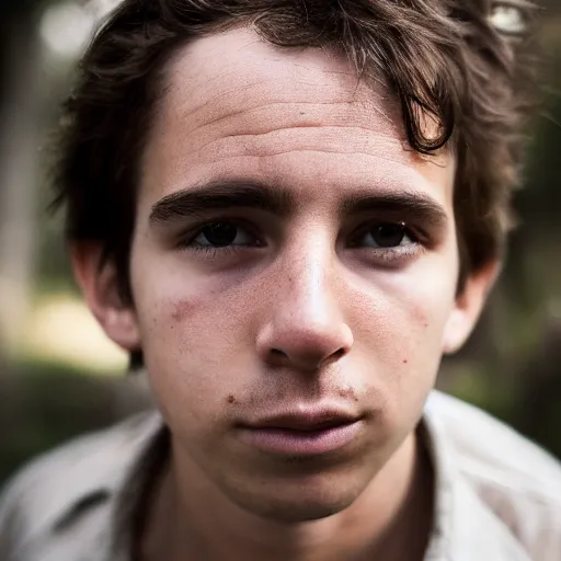 Prompt: portrait of a handsome young white Colombian male with brown hair By Emmanuel Lubezki