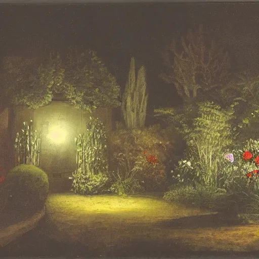 Image similar to a garden at night