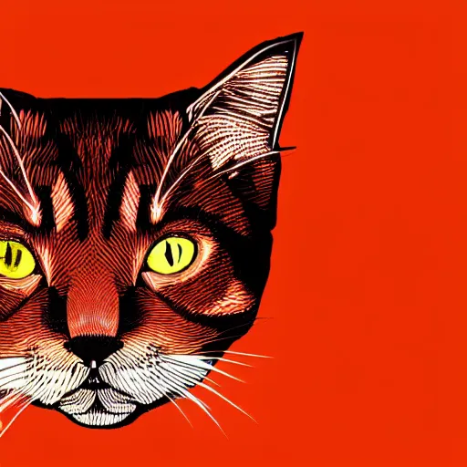 Image similar to orange to red gradient background, low poly line art of cat, linux wallpaper