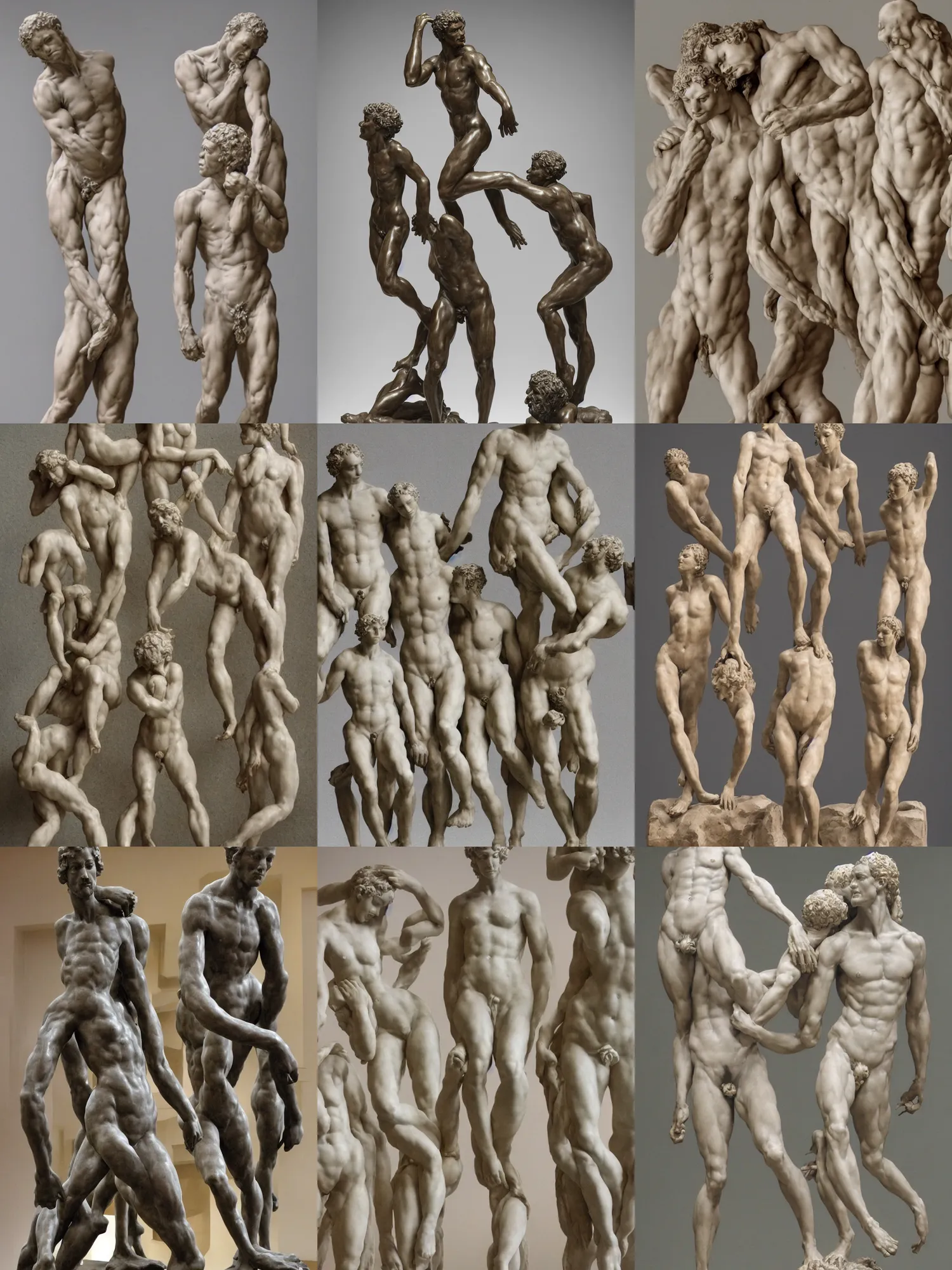 Prompt: multiples figures sculpture by Michelangelo