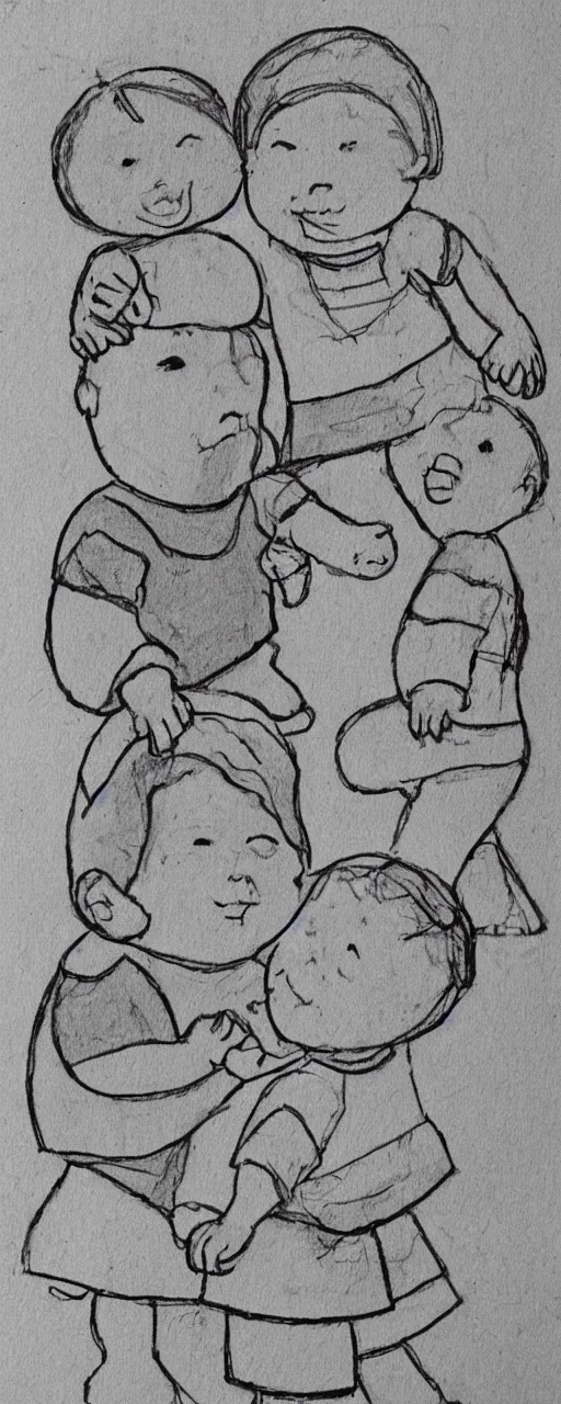 Prompt: a baby's crude linedrawing of good friends