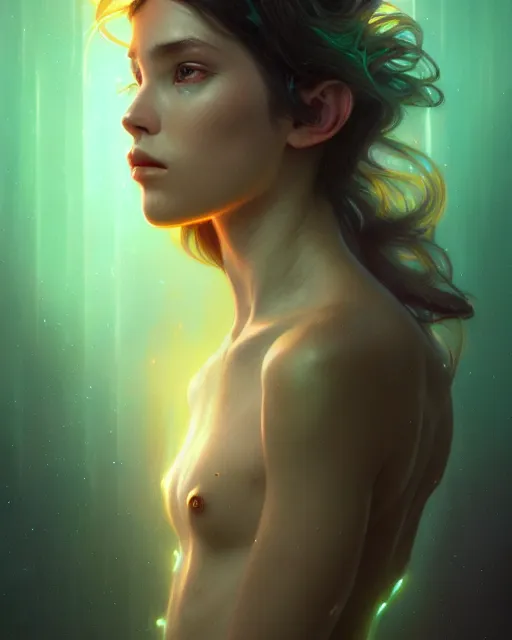 Image similar to one singular portrait of a sad bioluminescent creature, highly detailed, digital painting, cinematic, hyper realism, dark retrowave, art by stanley lau and artgerm and magali villeneuve and alphonse mucha, artstation, octane render, cgsociety