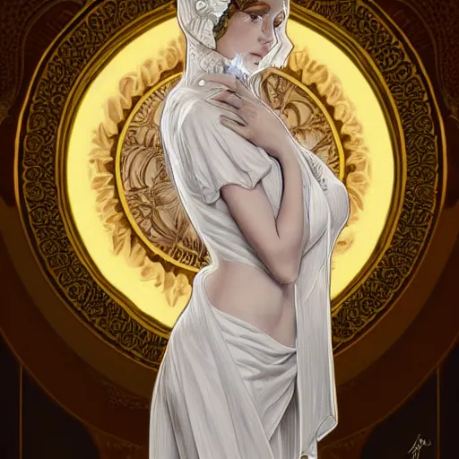 Image similar to a photograpic portrait of a anthropomorphic lit candle wearing white clothes, fantasy, intricate, elegant, highly detailed, digital painting, artstation, concept art, smooth, sharp focus, illustration, art by artgerm and H R Giger and alphonse mucha