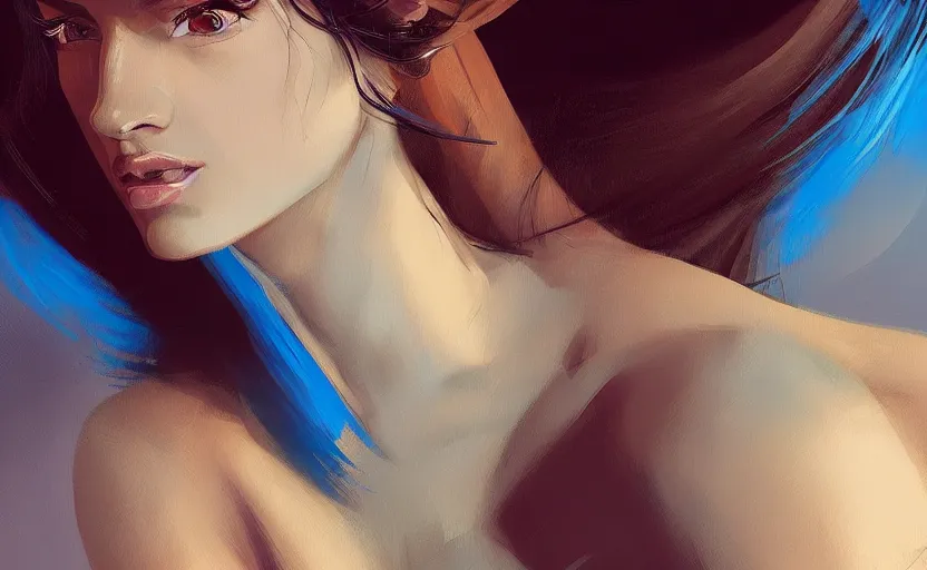 Image similar to A portrait of a beautiful woman in desert, blue color scheme, SFW, trending on artstation, cgsociety