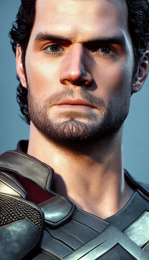 Image similar to :a portrait of HENRY CAVILL is thor by Valentina Remenar+UNREAL ENGINE 5+4K UHD IMAGE+Stunning LIGHTING+Stunning SHADERS+SUBSTANCE PAINTER