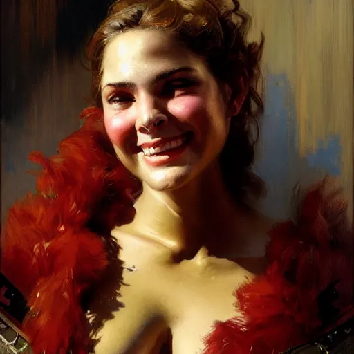 Image similar to a portrait of a pitbull woman hybrid smiling at the viewer. highly detailed painting by gaston bussiere, craig mullins, j. c. leyendecker 8 k