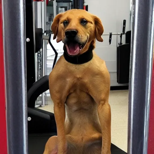 Image similar to mirror selfie of a muscular dog, gym dog