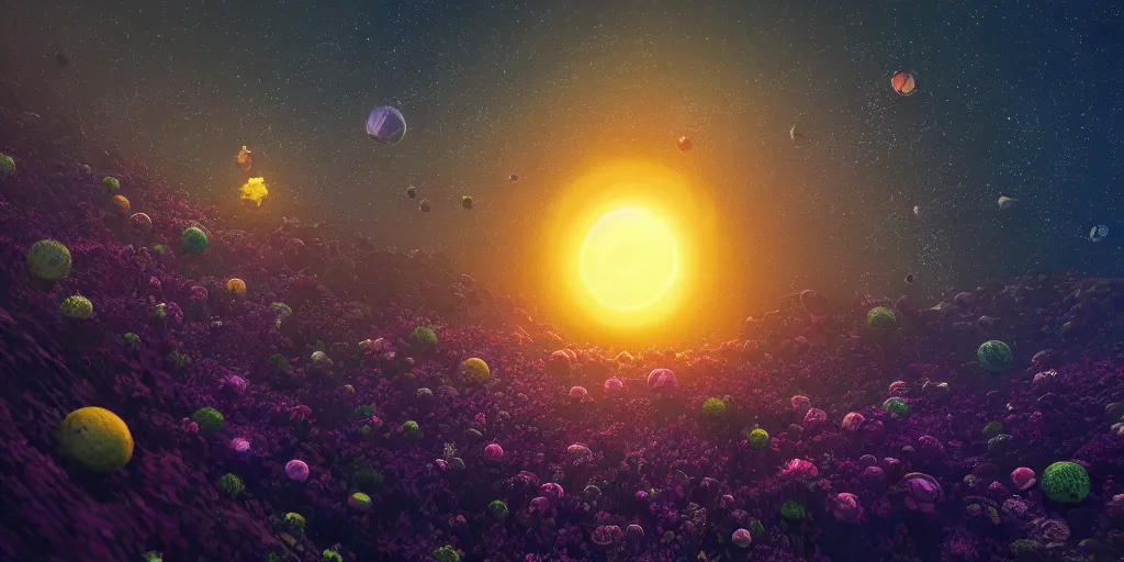 Image similar to tiny 3 6 0 flower planet, trending on artstation, 4 k, 8 k, cgsociety, intricate, luminous god rays