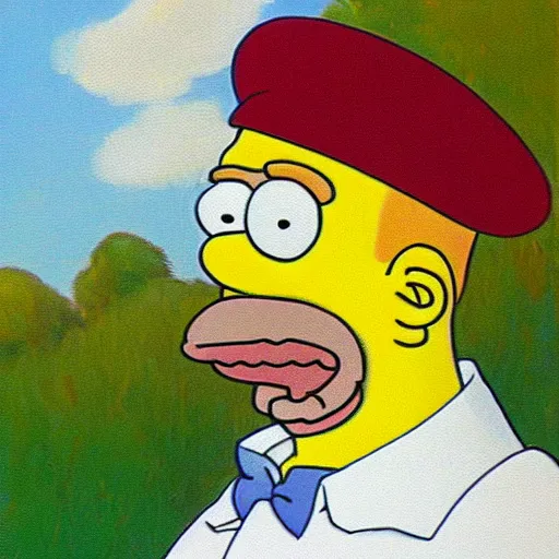 Prompt: in the art style of Monet a portrait of Homer Simpson. Classic