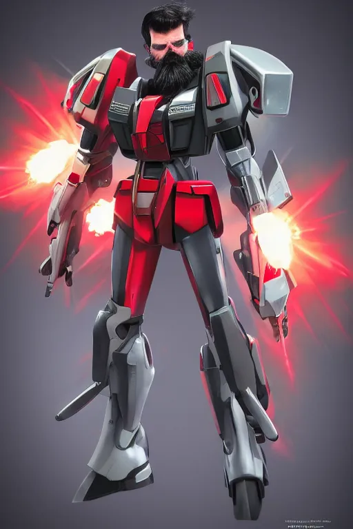 Image similar to drdisrespect as a gundam with a big mustache, 4 k, hd 2 0 2 2 3 d cgi rtx hdr style chrome reflexion glow fanart, global illumination ray tracing hdr fanart arstation by ian pesty by jesper ejsing pixar and disney unreal zbrush central hardmesh