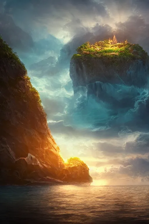 Prompt: a tiny magical island in the ocean, dramatic lighting, cinematic, establishing shot, extremely high detail, foto realistic, cinematic lighting, post processed, concept art, high details, cinematic, 8k resolution, beautiful detailed, photorealistic, digital painting, artstation, concept art, smooth, sharp focus, artstation trending, octane render, unreal engine