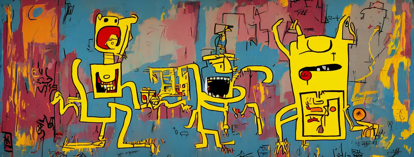 Image similar to jake from adventure time by jean michel basquiat