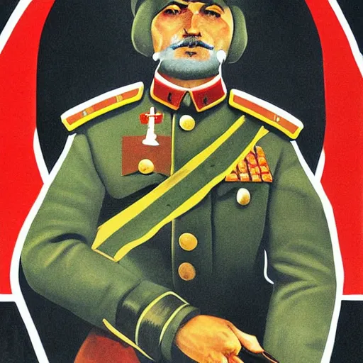 Prompt: a detailed and complex uncut full body soviet propaganda poster depicting a dromaius in military uniform. painting by dmitri moor