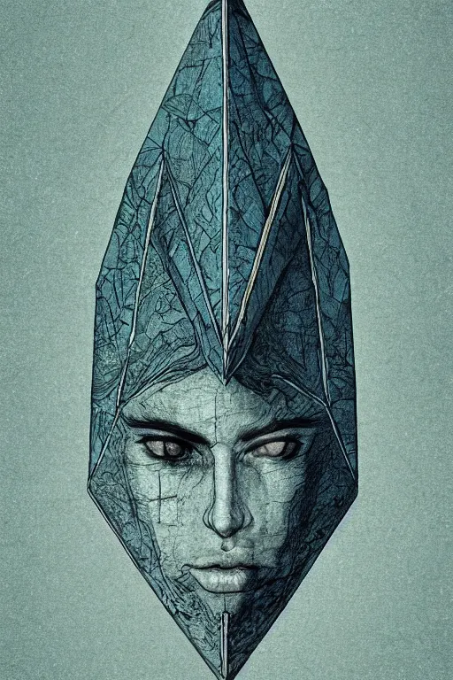 Prompt: portrait of triangle shaped elf head with single centered giant diamond eye, in the style of Greg Broadmore and Arthur Rackham,trending on artstation, light lighting side view,digital art,surrealism ,macro,blueprint ,vaporwave ,