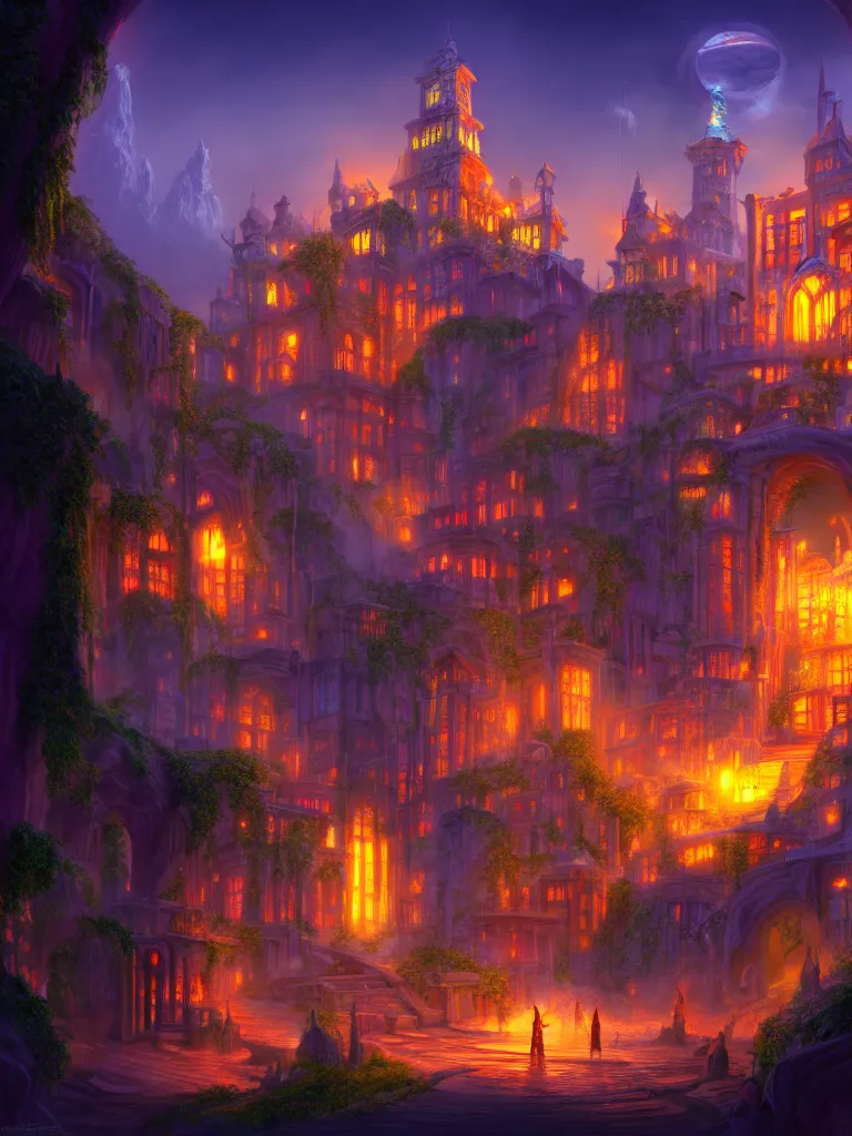 Image similar to hidden city of magic, concept art, 4k