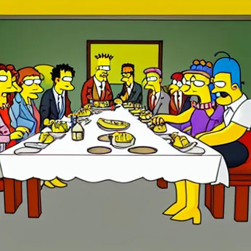 Prompt: the last supper as a still from the simpsons