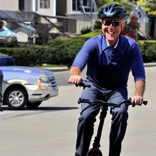 Prompt: joe biden riding a bike with training wheels on