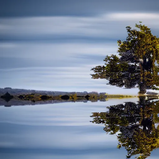 Prompt: a reflection of a tree in choppy water