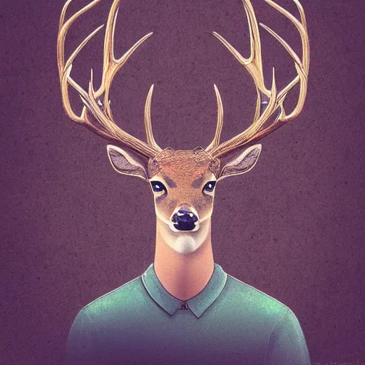 Image similar to portrait of a deer with magic forest antlers, fantasy, digital illustration, trending high quality