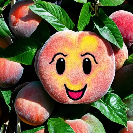 Image similar to a peach fruit that has princess peach's face on its surface.