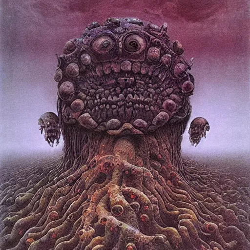Prompt: 🐢🎉🌠 beksinski, eldritch, apocalypse, creepy creature, horror spooky