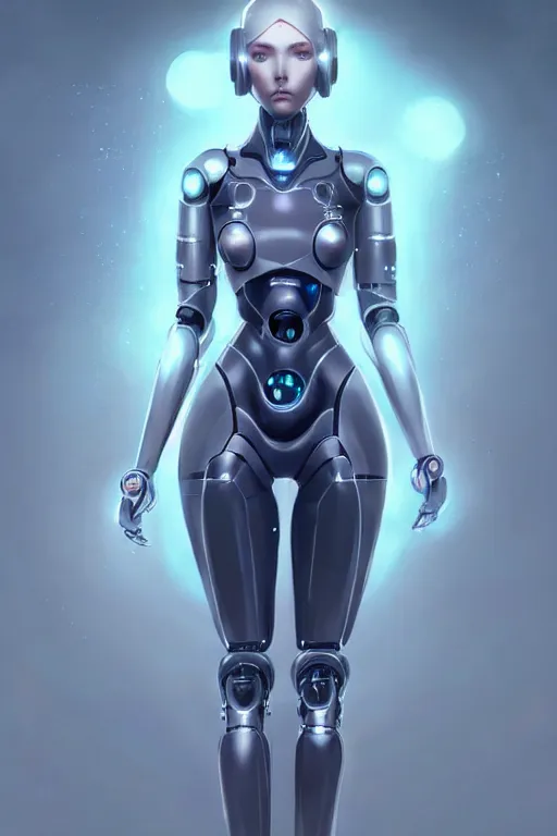 Image similar to pretty futuristic female cyber robot, humanoid, fullbody art, concept art, by charlie bowater, anna dittmann, wlop, rumiko takahashi, akihiko yoshida, hyung - tae kim, alexander mcqueen, trending on artstation