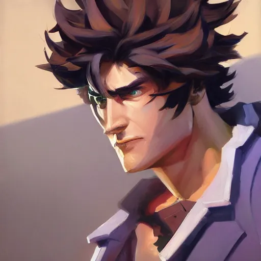 Image similar to greg manchess portrait painting of spike spiegel as overwatch character, totally whack, medium shot, asymmetrical, profile picture, organic painting, sunny day, matte painting, bold shapes, hard edges, street art, trending on artstation, by huang guangjian and gil elvgren and sachin teng