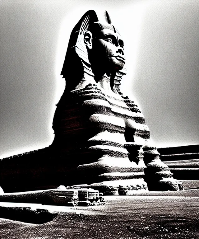 Image similar to epic professional digital art the sphinx, horrific yet beautiful vibe, evocative, atmospheric lighting, 1 9 7 0's album cover sharp focus, cinematic, masterpiece