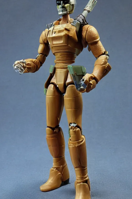 Prompt: 1 9 8 6 kenner action figure, 5 points of articulation, heroic human proportions, sci fi, 8 k resolution, high detail, front view, t - pose, space, star, he - man, gi joe, he man, warhammer 4 0 0 0