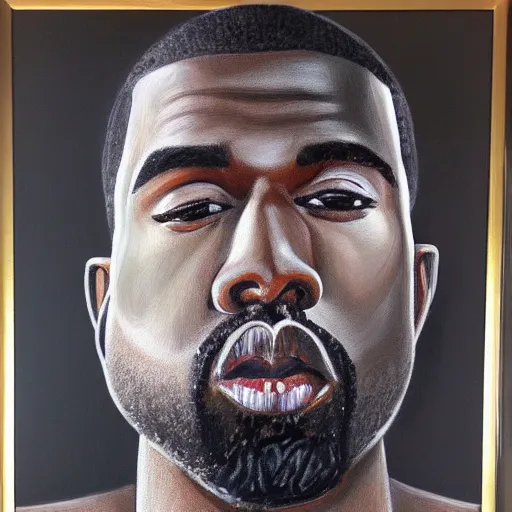 Prompt: oil painting portrait of Kanye West, black and white, dramatic