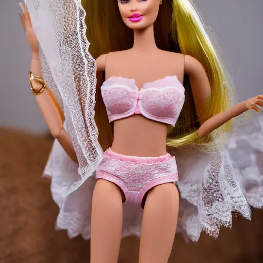 anime barbie in white, on the banana, lace underwear
