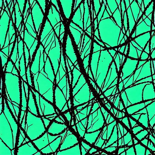 Image similar to painting of black and green synapses against a mint green background