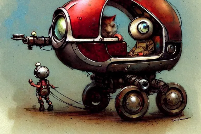 Prompt: adventurer ( ( ( ( ( 1 9 5 0 s retro future robot android robot mouse wagon. muted colors. ) ) ) ) ) by jean baptiste monge!!!!!!!!!!!!!!!!!!!!!!!!! chrome red