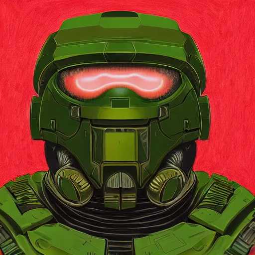 Image similar to portrait of doomguy, highly detailed, centered, digital painting